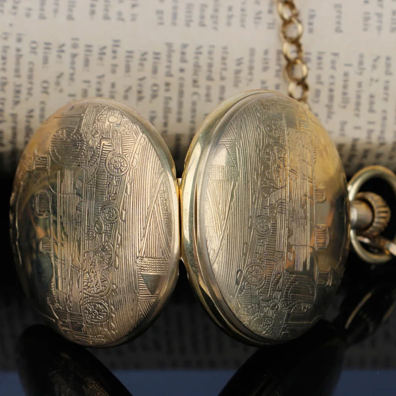 Vintage Collectible Antique Old Copper Mechanical Pocket Watch FOB Chain Hand Winding Roman numerals Clock PJX009