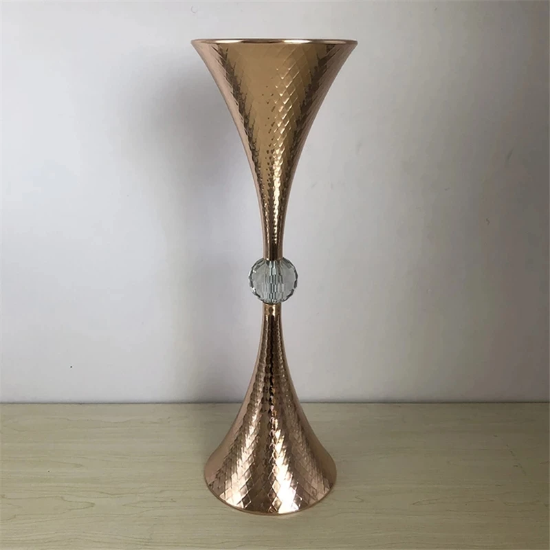 

10 PCS Gold Vase Trumpet Shape Crystal Wedding Table Centerpiece Event Road Lead Delicate Flower Vases For Home Decoration