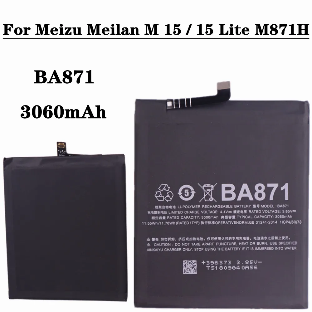 

For Meizu Meilan M 15 / 15 Lite M871H Smartphone BA871 3060mAh Battery High Capacity Replacement Batteries