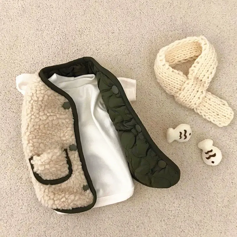 

1PC Pet Dog Clothes For Cats Teddy Puppy French Bulldog Winter Thick Warm Jacket Gift Scarf Cotton Plush Coat Cat Clothing
