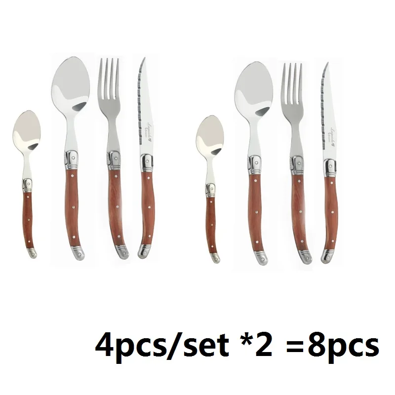 2set 8pcs 4 шт./компл. стиль Laguiole ножи для стейка вилка ложка деревянная ручка японские столовые приборы из нержавеющей стали ресторанная посуда Рождество - Цвет: 2set 8pcs