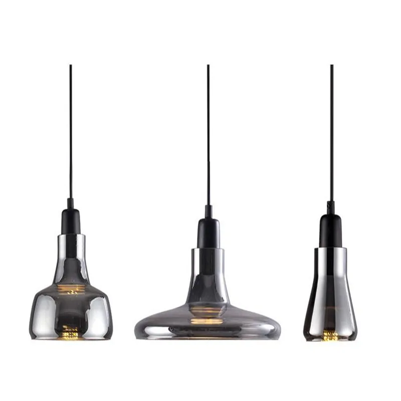 Modern Smoke Gray Glass Pendant Lights for Restaurant Special Disc Design Lamp lustres e pendentes sala jantar Lighting | Освещение