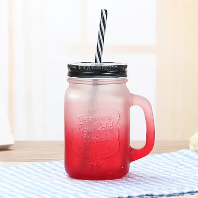 E BPA free Gradient Mason банка чашка для молока и чая Классическая Изолированная кружка-чайник металлическая крышка с соломинкой Размер соломы - Цвет: E