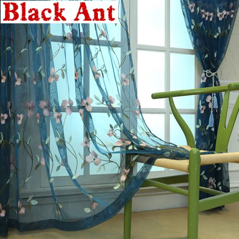 Занавески с цветочной синей вышивкой занавески для гостиной и спальни красного