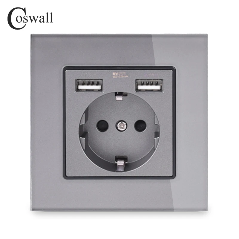 

COSWALL настенная розетка с USB, стеклянная панель