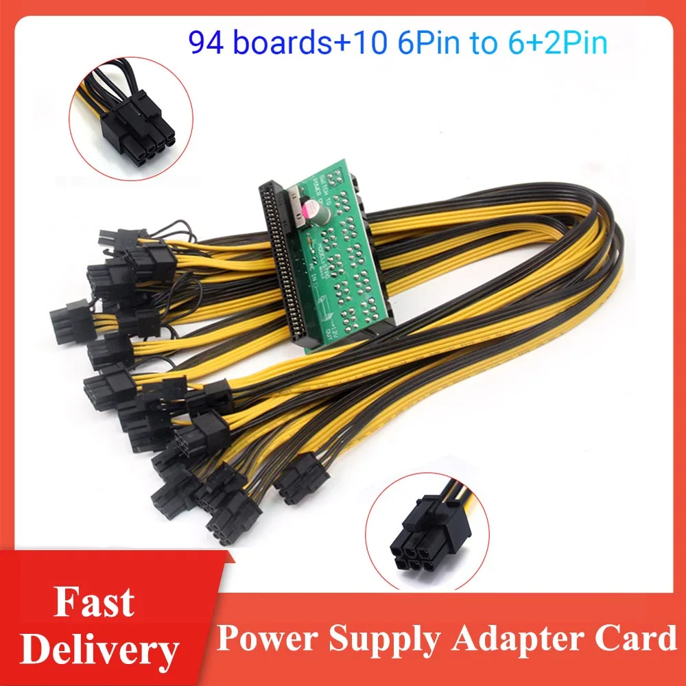 

12V GPU / PSU Breakout Board Ethereum ETH ZEC Mining Server Power Supply Adapter Card 18AWG PCI-E 9 x 6Pin + 1 x 4Pin Interface