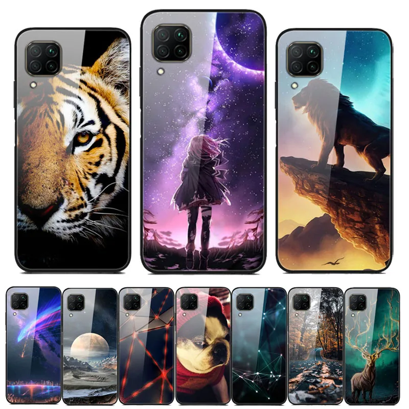 Для Huawei P40 Lite чехол из закаленного стекла с принтом задняя крышка Жесткий для Coque