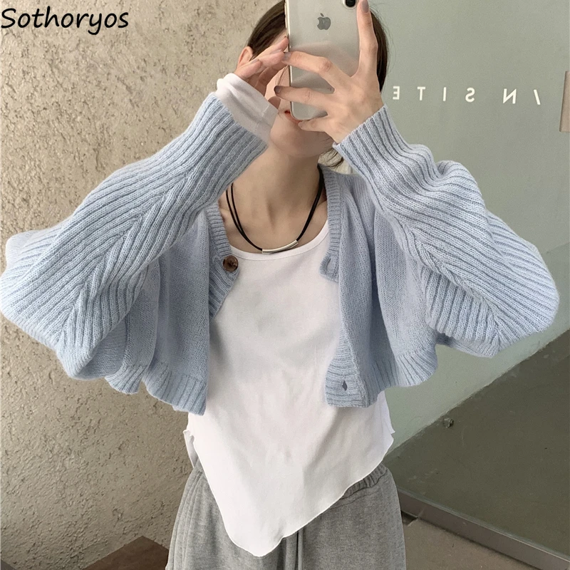

Sweet Shrugs Women Knitted Outwear Crop Top Hipster Soft Leisure Gentle Student All-match Female Wraps Cover Ulzzang Long Sleeve