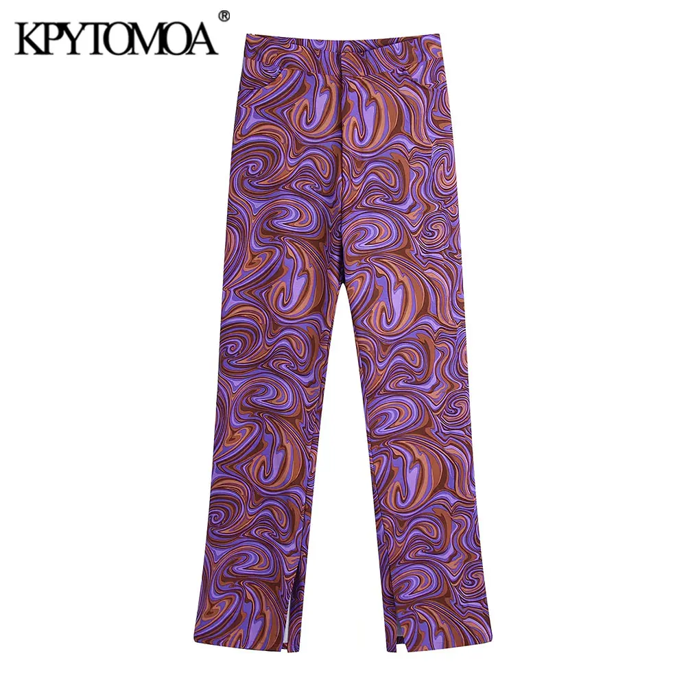

Женские расклешенные брюки KPYTOMOA, Модные Винтажные брюки с разрезом и принтом, с завышенной талией, на молнии, 2021