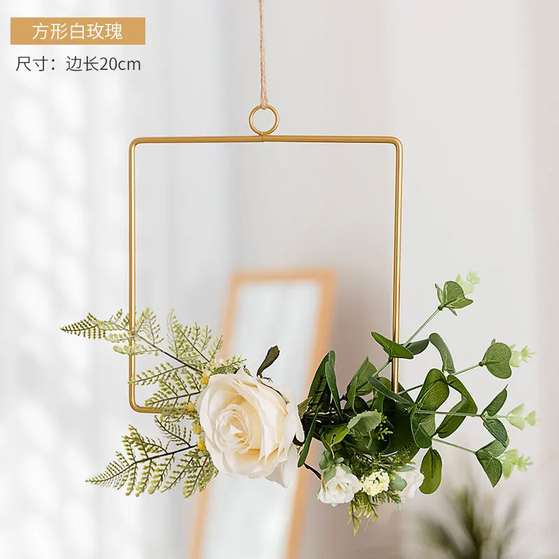 

New Nordic Luxury Creative Bedroom Wall Decoration Wrought Iron Artificial Flower Hanger Home Living Room Balcony Hanging Decor