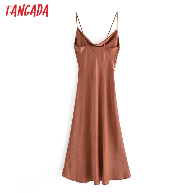 

Tangada Women Sexy Solid Satin Midi Dress Strap Sleeveless 2021 Fashion Lady Party Dresses Vestido 3H288