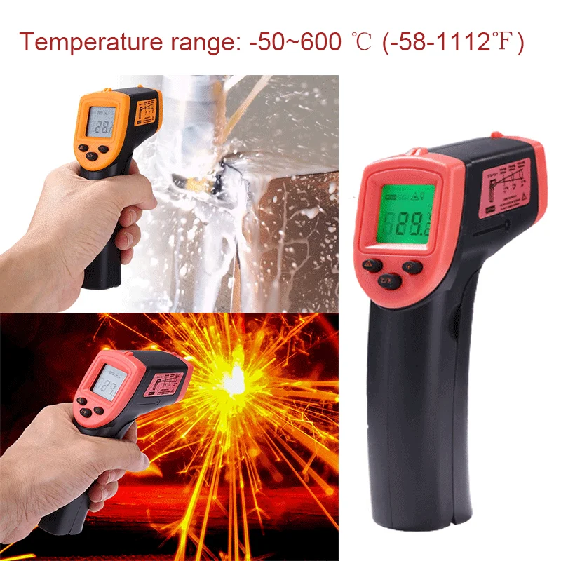 Термометр 50 ~ 600 ℃ пирометр ℃/℉ высокотемпературный бесконтактный инфракрасный