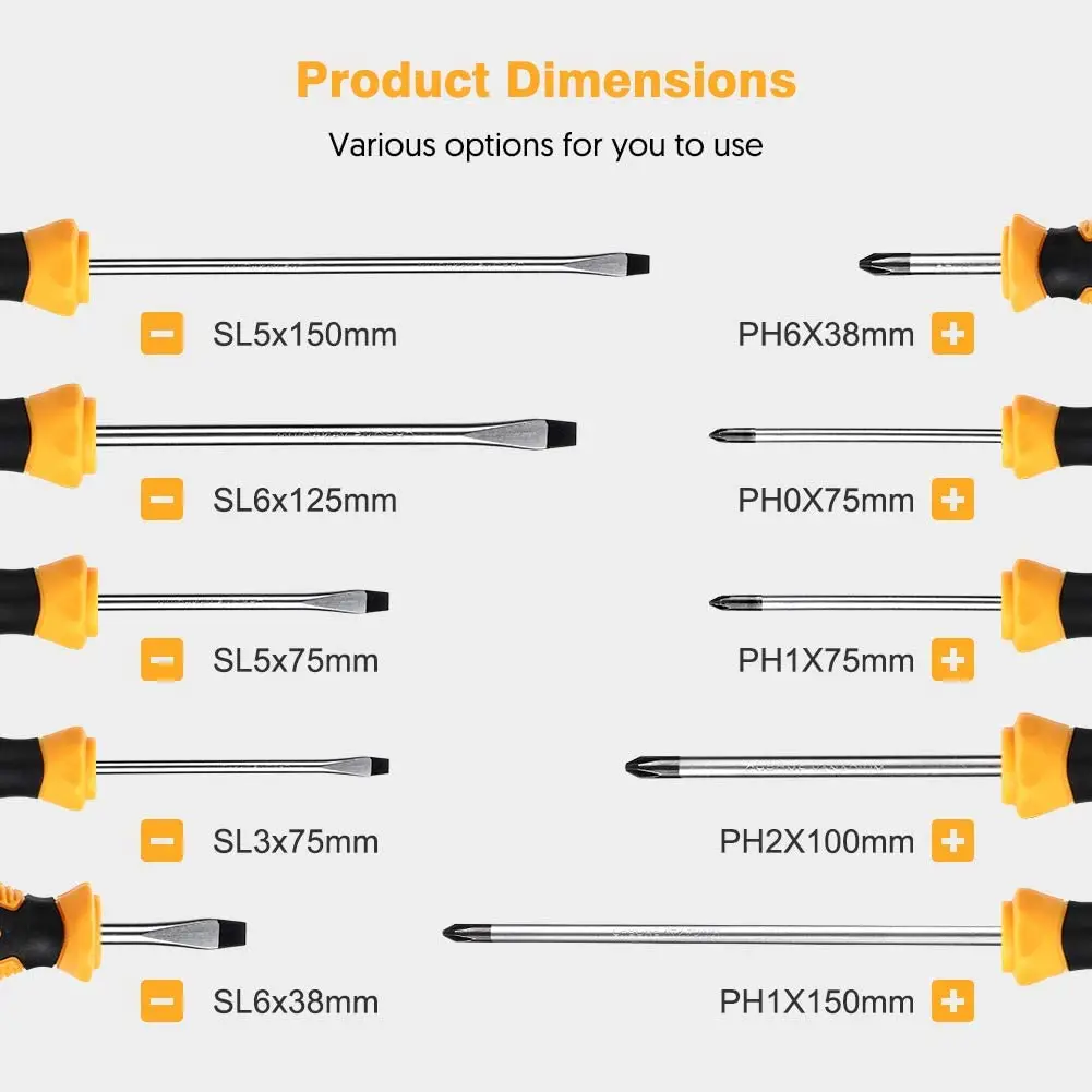 Screwdriver Set Magnetic HALMAI 6 PCS Professional Tips Kit with 3 Phillips and Flat Head Non-Slip Handle | Инструменты