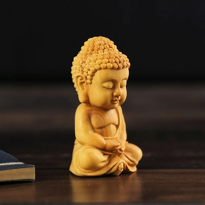 Религиозная мини скульптура Будды 7 см Подарочная резьба из самшита украшение