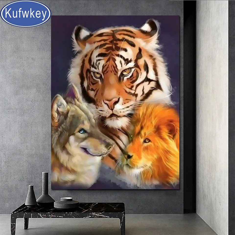 

Tiger Wolf Lion Diamond Painting Cross Stitch 5d diy diamond embroidery full Square round diamond mosaic Animals home decor,