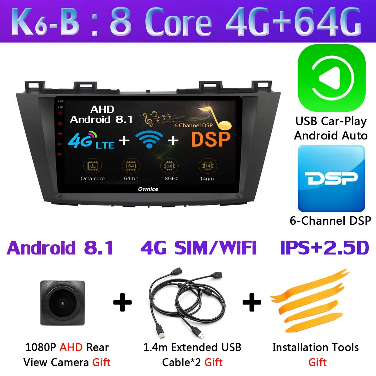 K6-B-CarPlay " 360 ° панорамный Android автомобильный DVD gps Мультимедиа для Мазда 5 2010 2011 2012 2013 Premacy автомобильный Радио DSP CarPlay 4G LTE - Цвет: K6-B-CarPlay