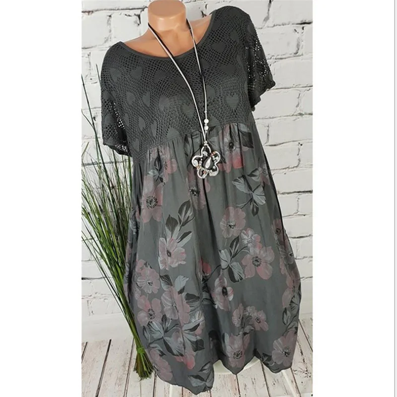 Женское платье большого размера весна-лето 2020 женское с круглым вырезом кружевом