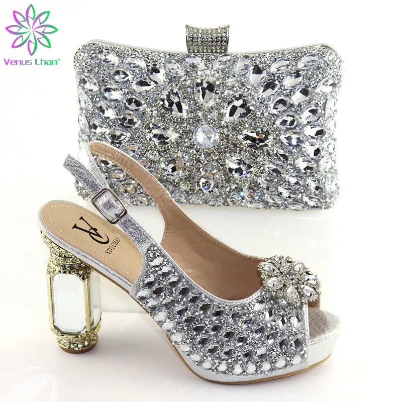 

Matching Italian Shoe and Bag Set Decorated with Rhinestone Italian Ladies Shoe and Bag Set for Party African Women Wedding Shoe