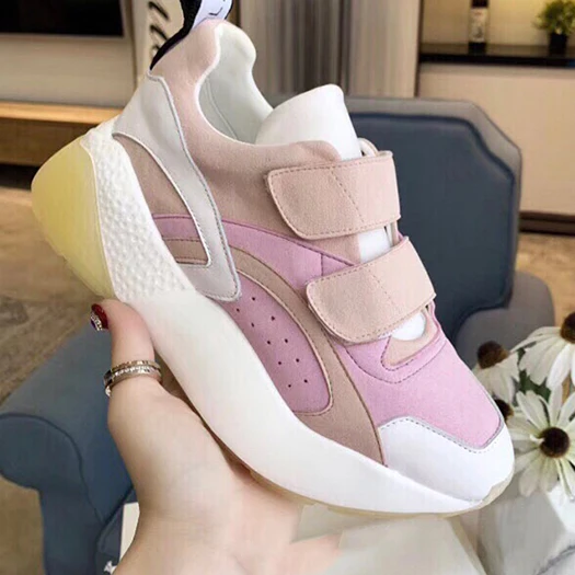 Pink Кроссовки на танкетке из воловьей кожи и замши; кроссовки из натуральной кожи; фирменный дизайн; роскошная женская обувь; коллекция года; китайские черные кроссовки, увеличивающие рост - Цвет: Pink