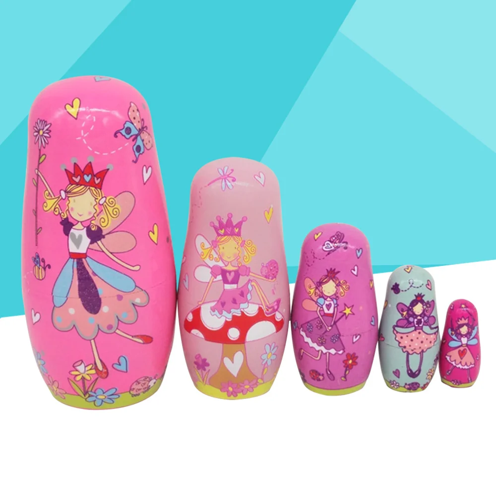 

5pcs Lovely Angel Russian Nesting Dolls Wooden Toys Colorful Wood Baby Doll Gift for Kids
