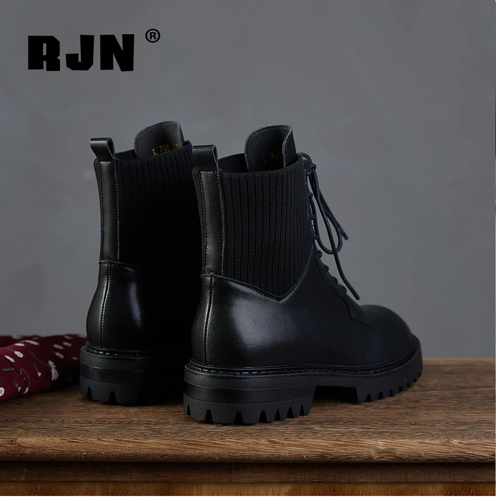 Murah RJN Nyaman Putaran Kaki Sepatu Bot Buatan Tangan Buatan Tangan Kulit Sapi Lace-Up Sepatu Wanita Modis Sepatu RO242