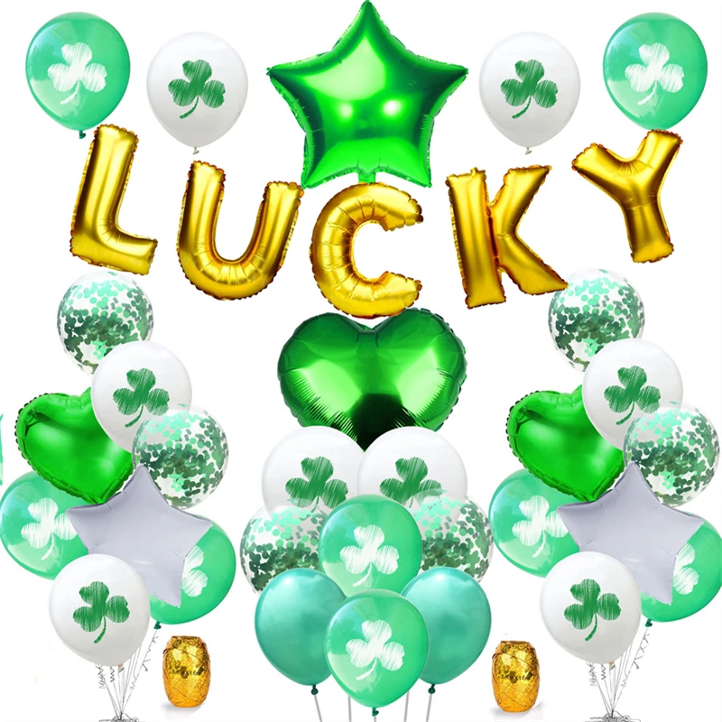 

Воздушный шар из алюминиевой пленки на удачу, латексный шар в виде клевера, праздничное украшение Св. Патрика для вечеринки, набор для компо...