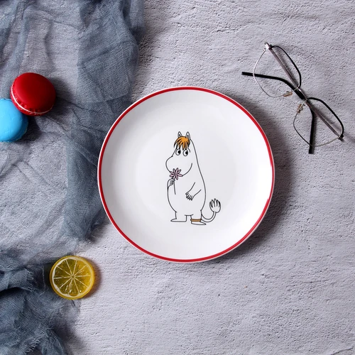 A 1PCS Скандинавский стиль Moomin 8 дюймов стейк керамическая тарелка рисовая чаша ложка Amy Shili мультфильм керамическая детская посуда - Цвет: A 1PCS