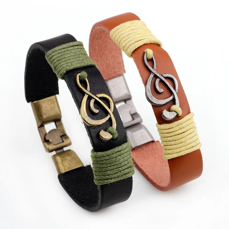

Simple fashion retro LO music symbol leather strap bracelet