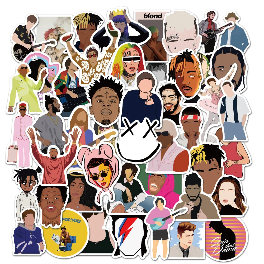 

50PCS Singer Rapper Collection Stickers Harry Taylor Bad Bunny xxxtentacion Sticker for Motorcycle PS4 Skateboard Laptop Guitar