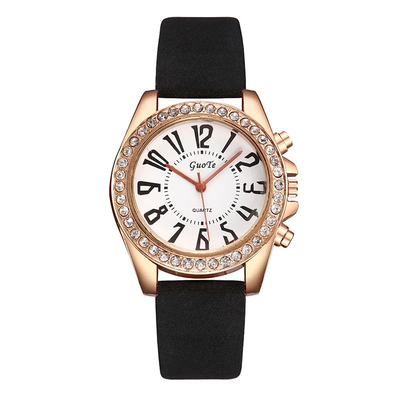 

New GUOTE diamond-encrusted quartz women's watch Rhinestone large digital scale belt watch woman