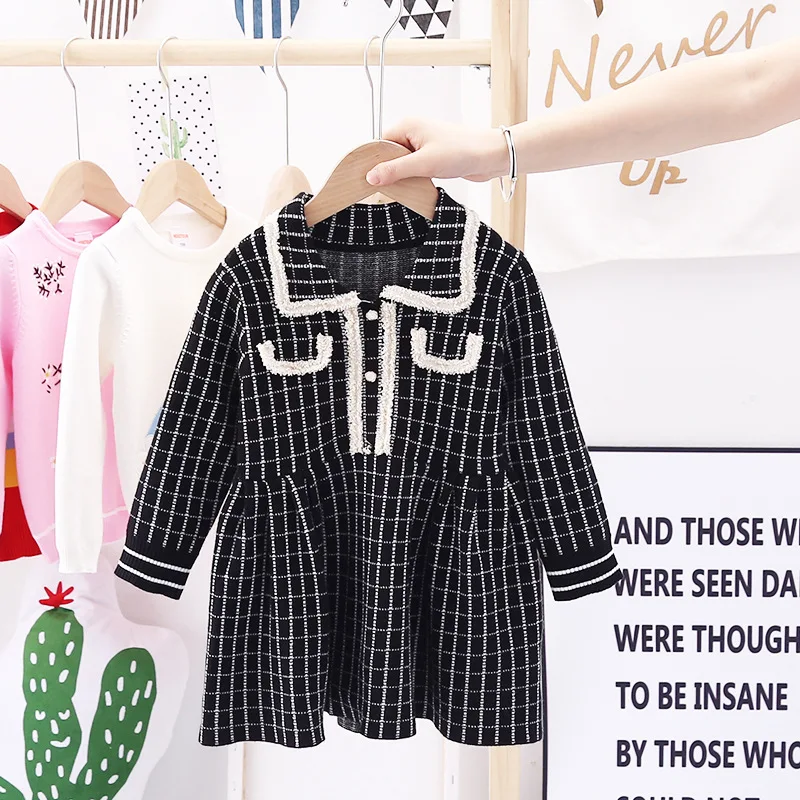 Girls Dress Cotton 3-8Year Full Sleeve Children Sweater Plaid Lace Autumn Princess Winter Clothing | Детская одежда и обувь