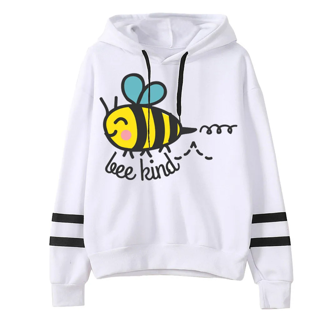 Women Letter Printing Stripe Cute Hoodies Round Collar women clothing Casual Long Sleeve Hooded Pullover Sweater Tops |