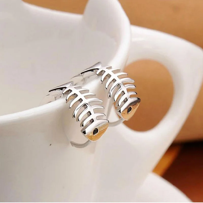 

POPACC 925 Sterling Silver Fish Bones Stud Earrings For Women Boucle d'oreille