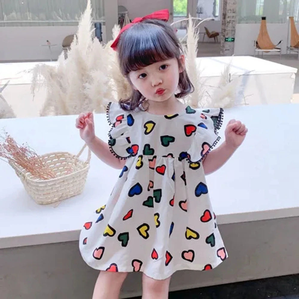 

Kids Sleeveless Print Cute Dresses For Girls White O Neck Ruffles Princess Dress Summer Toddler Baby Girl Clothes 2 3 4 5 6 8