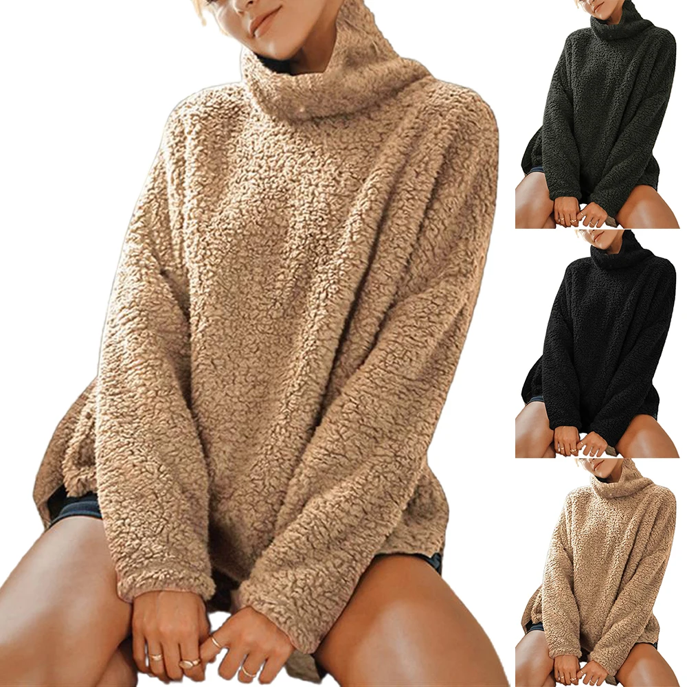 

Women's Teddy Bear Pullover Sweater Plain Jumper Ladies Warm Long Sleeves Blouse Tops Plain Loose Casual Outwearing Tops Clothes