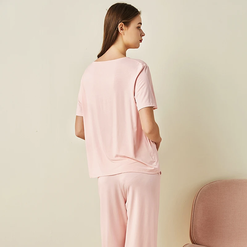 

Summer thin ladies bamboo fiber short-sleeved trousers homewear New summer products Loose and comfortable pajamas