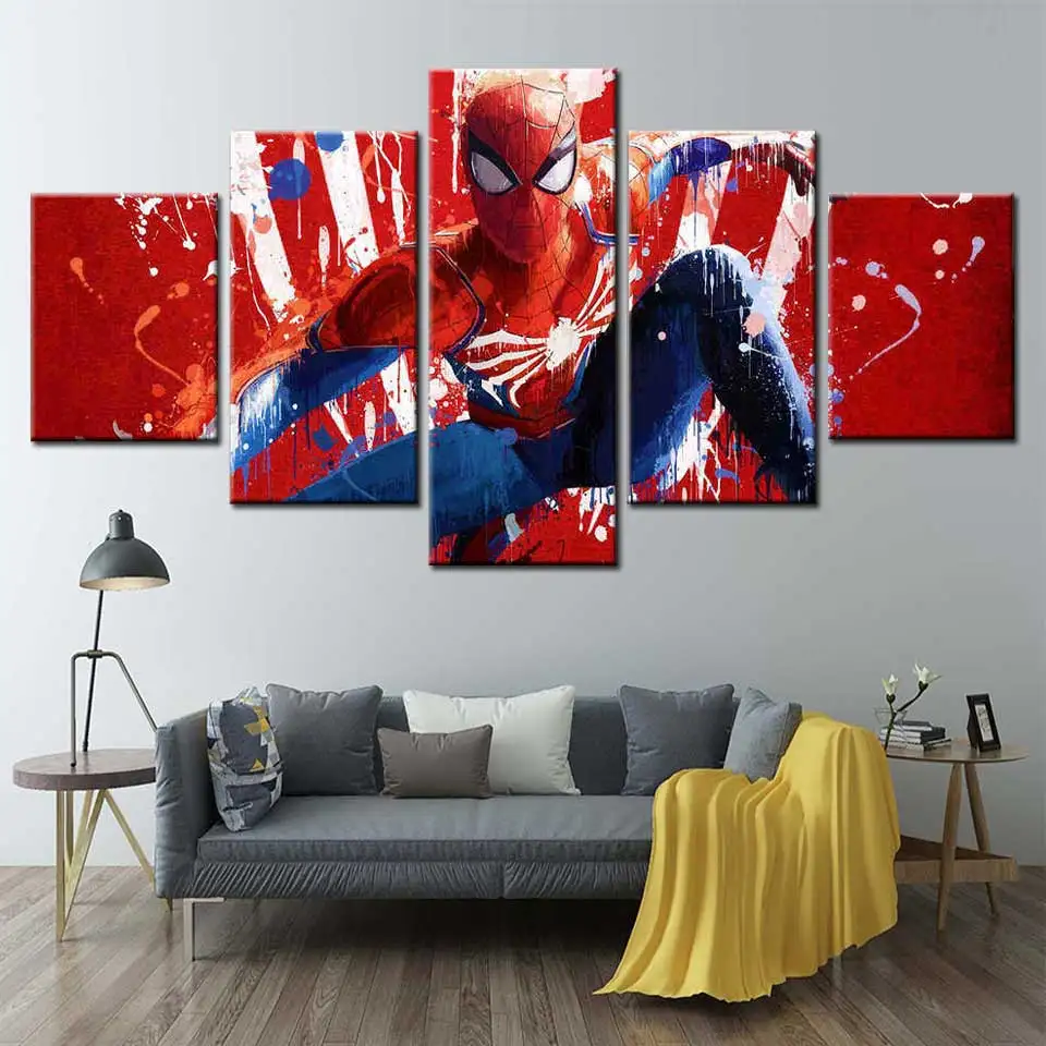 Комический плакат Человек паук 5 панелей Модульная картина на заказ холст