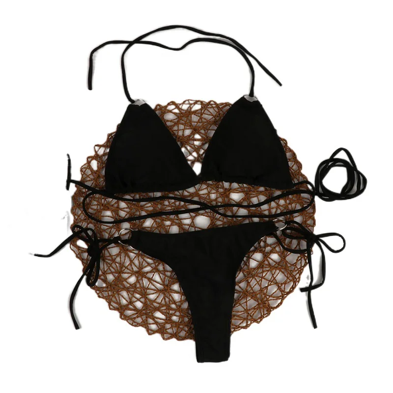 

2021 European and American Style Thongs Bikini Set Women's Separate Swimsuit with Breast Pad Swimwear Womens Bathing Suit