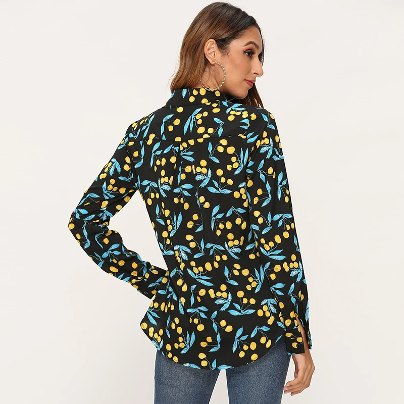 2019 новые осенние модные женские топы с принтом и блузки отложным воротником