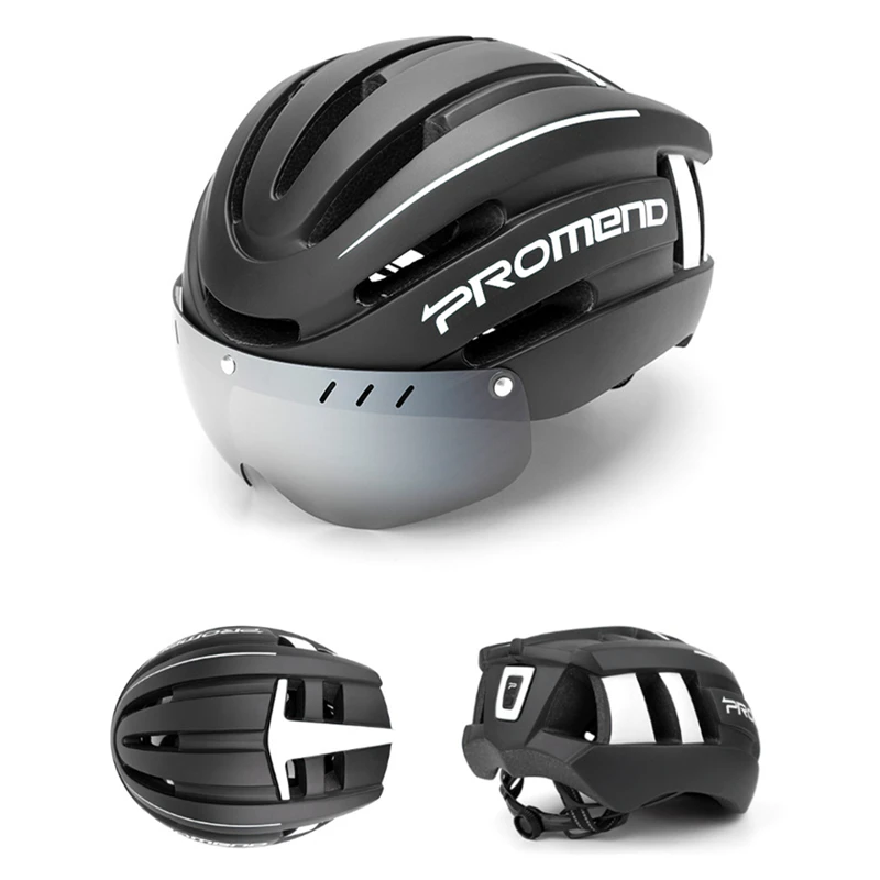

Road Bicycle Helmet With Magnetic Goggles & USB Rechargeable Warning Rear light Night Riding Commuter MTB Safety Cycling Helmet
