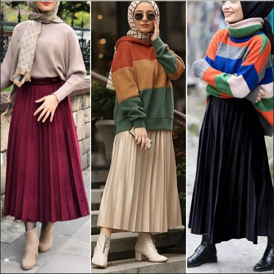 Женская юбка с завышенной талией плиссированная Однотонная в арабском стиле