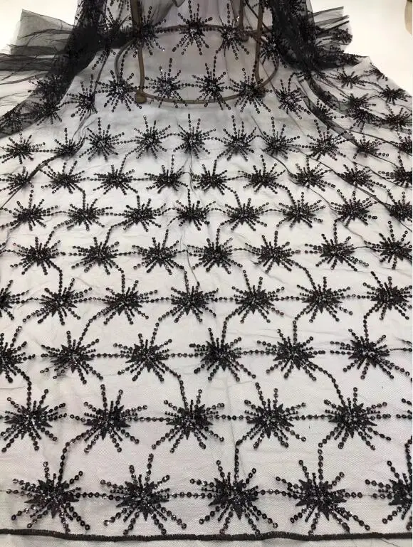 

Роскошные ручной работы из бисера тюль Сетчатое вышитое Кружево Ткань 5 ярдов ZH-123614 свадебное платье