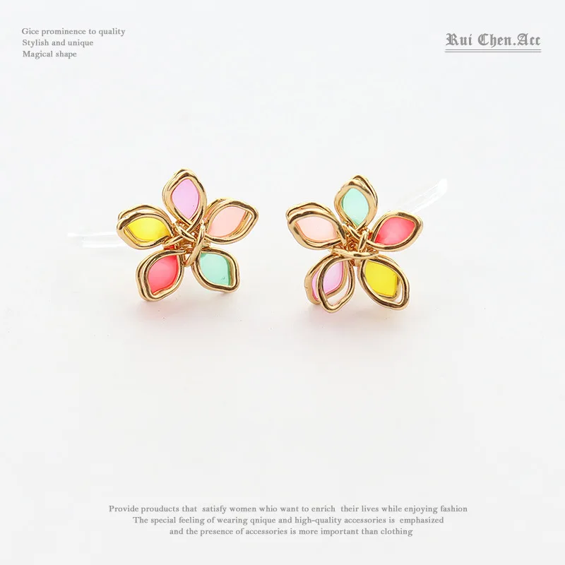 

Original Hand-Painted Rainbow Christmas Cherry Blossom s925 Silver Ear Clip Stud Earrings Vintage Ins Cute/Romantic