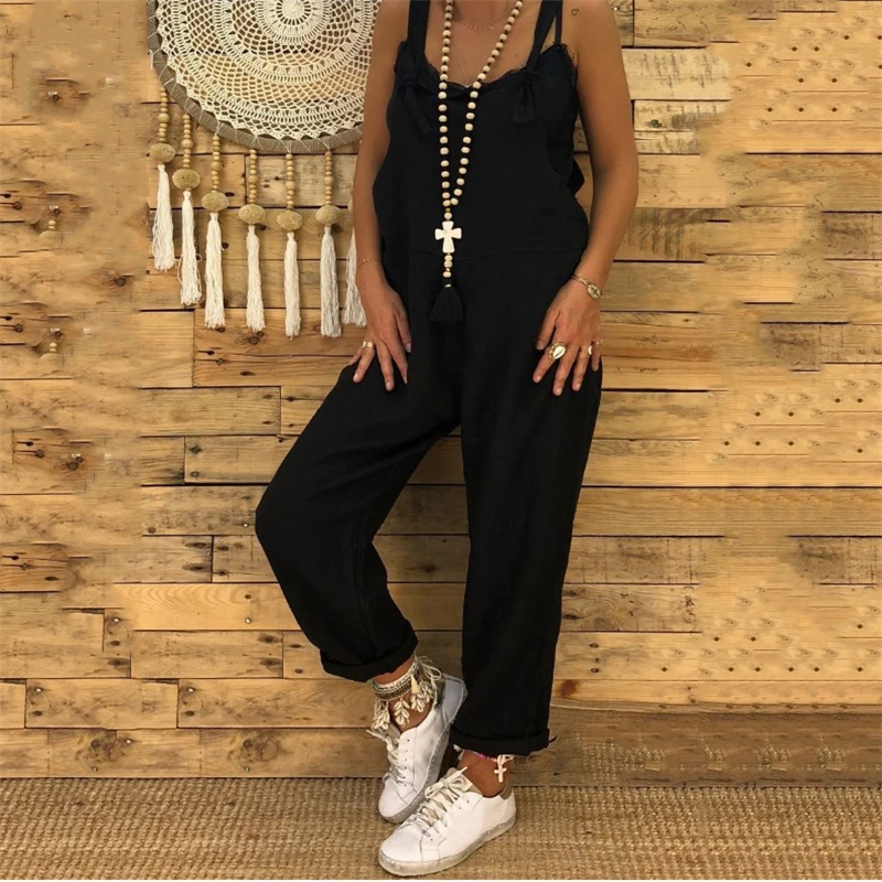 Повседневный женский комбинезон без рукавов комбинезоны больших размеров из