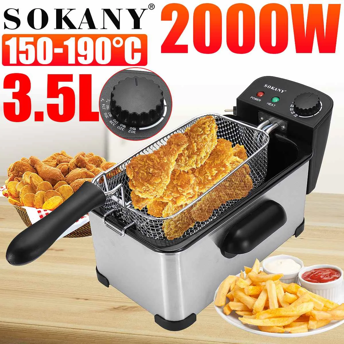 

Sokany HD-3302 Deep Fryer Electric Frie Frying Machine Oven Hot Pot Fried Chicken Grill Adjustable Thermostat Kitchen Appliances