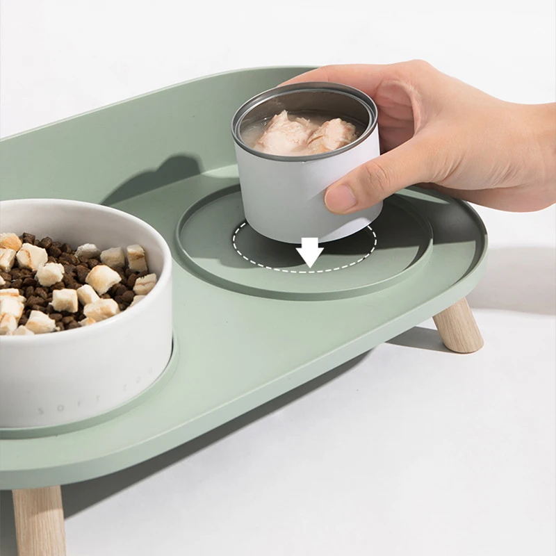

Pet Cat Bowl Feeder Dog Cat Food Bowl with Water Fountain Double Bowl Drinking Raised Stand Dish Bowls