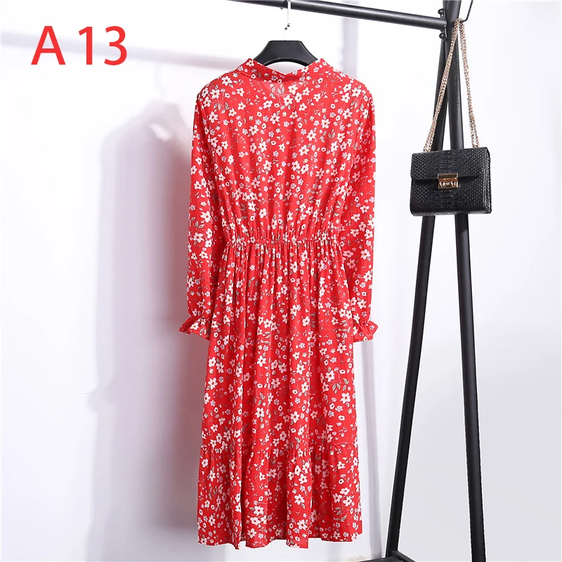 Корейская черная рубашка Vestidos для офиса в горошек, винтажные осенние платья, Женское зимнее платье, миди платье с цветочным рисунком и длинным рукавом для женщин