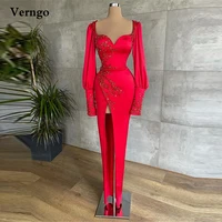 verngo 2021 red satin beads evening dresses long sleeves sweetheart slit floor length prom gowns women celebrity dress custom