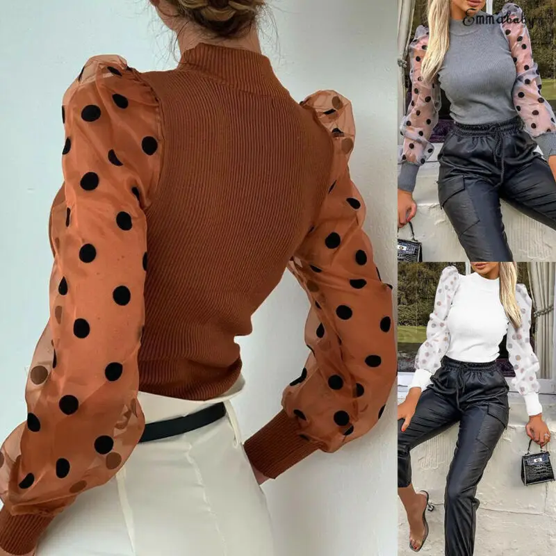 Женский трикотажный джемпер с длинным рукавом и высоким воротом | Женская одежда