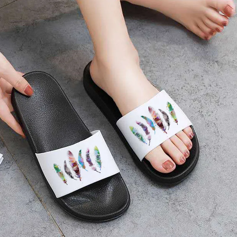 

sandals women summer 2021 Fashion Watercolor Aesthetic Feather Arrow Korean version uter wear beach slippers